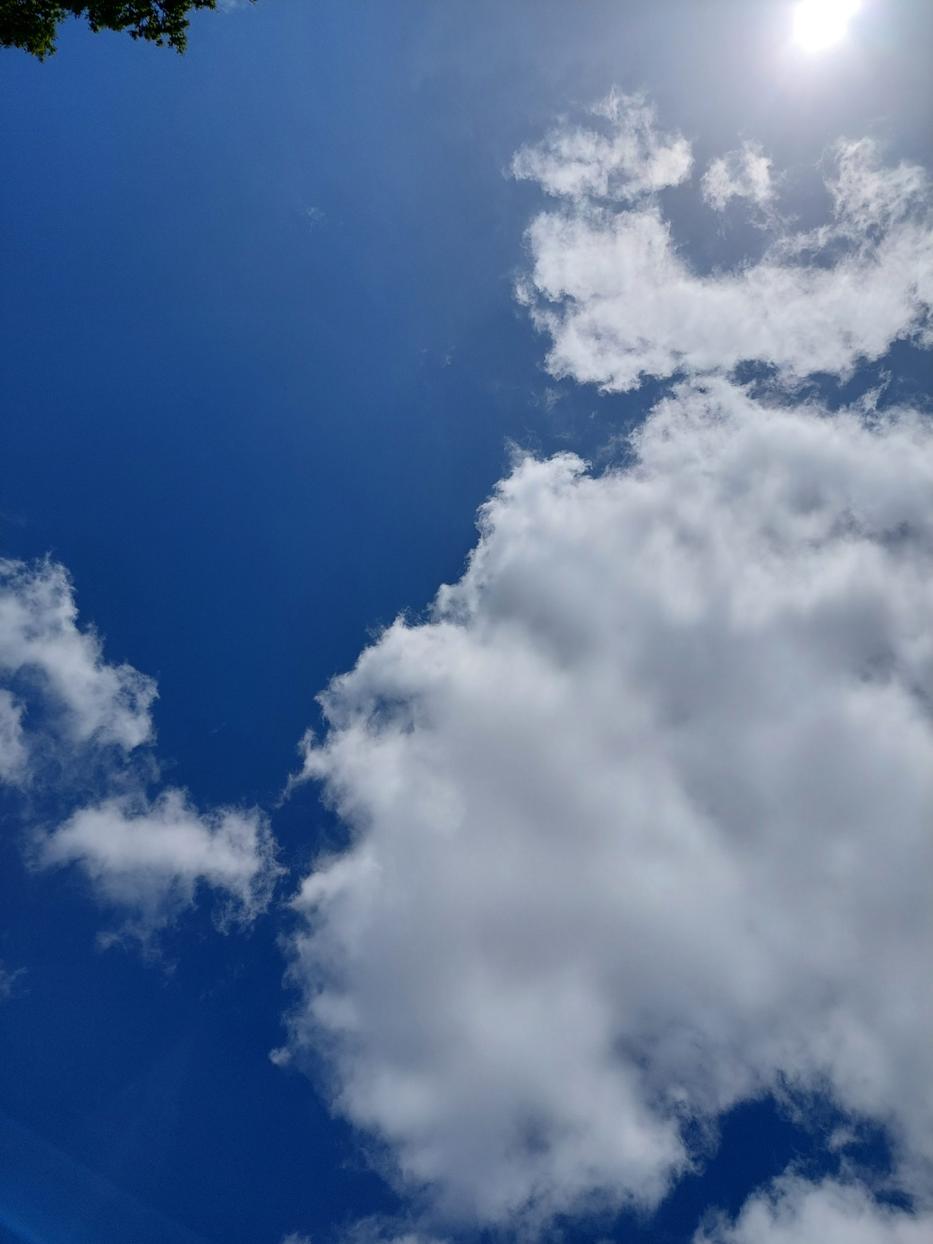 Fluffy blue clouds in a blue sky